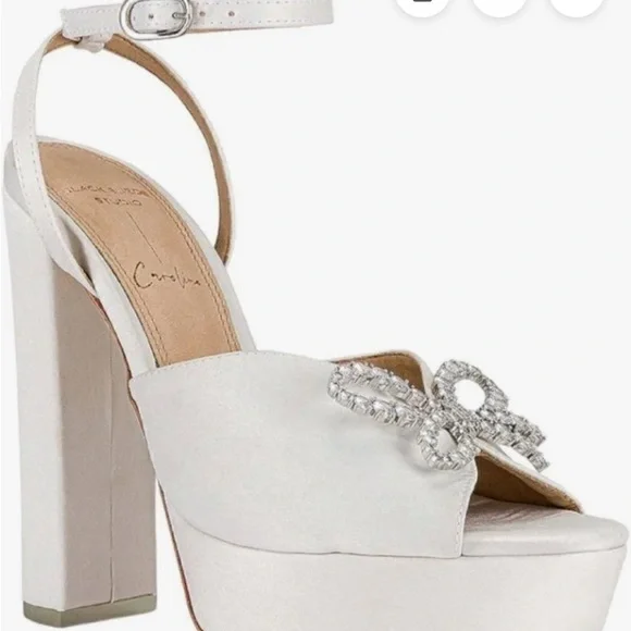 Black Suede Studio x Caroline Stanbury Satin Sandals - Picture 1 of 3